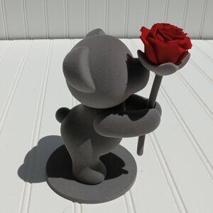 JOYFLOWER Preserved Rose with Felt Teddy Bear Gray Gift for Girlfriend Wife NEW